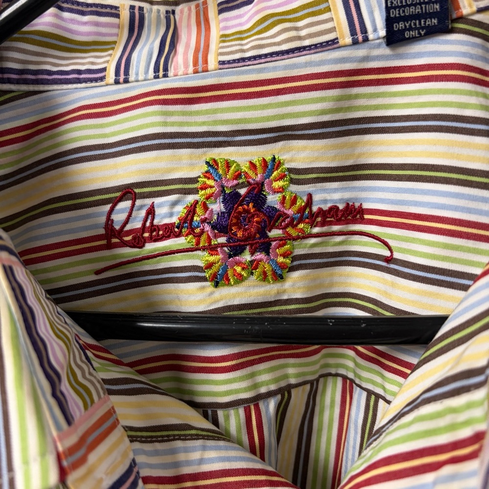 Robert Graham Vertical Stripe Embroidered Multicolor Button Down Shirt Size 3XL - Picture 2 of 7